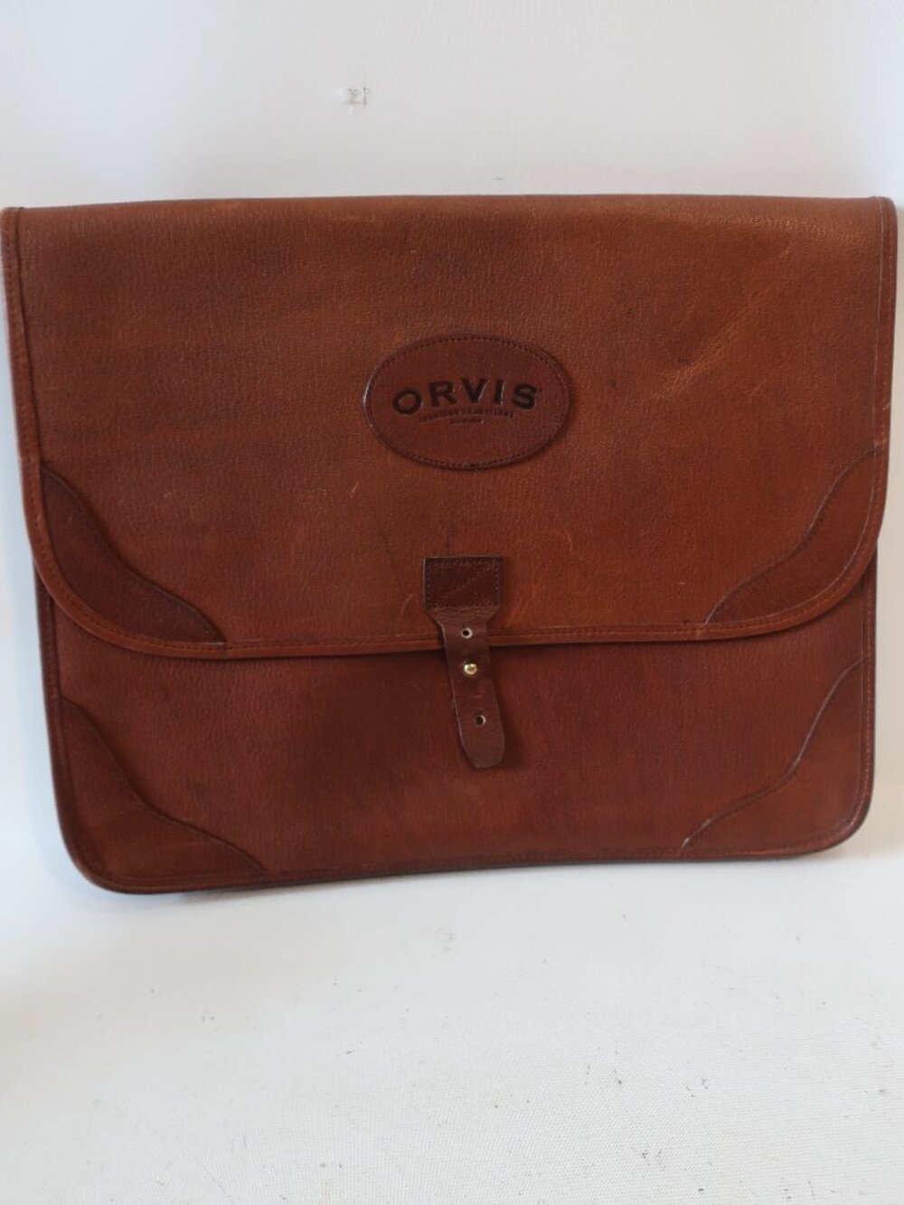 Men Orvis Thick Bullhide Luggage Rustic Brown Leather Portfolio Clutch Briefcase